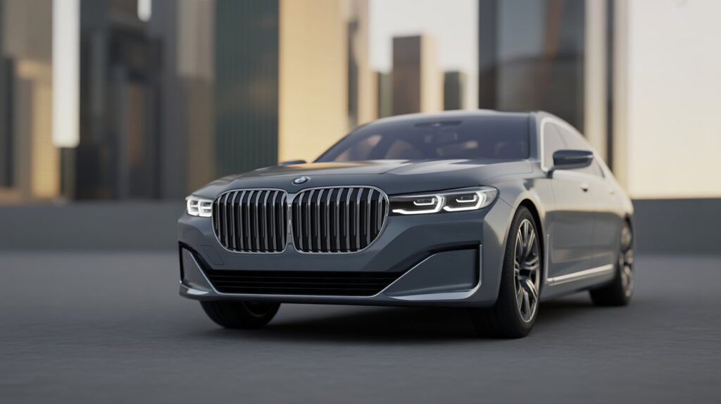 Front view of BMW 7 Series 2026 showcasing premium design and modern LED lighting
